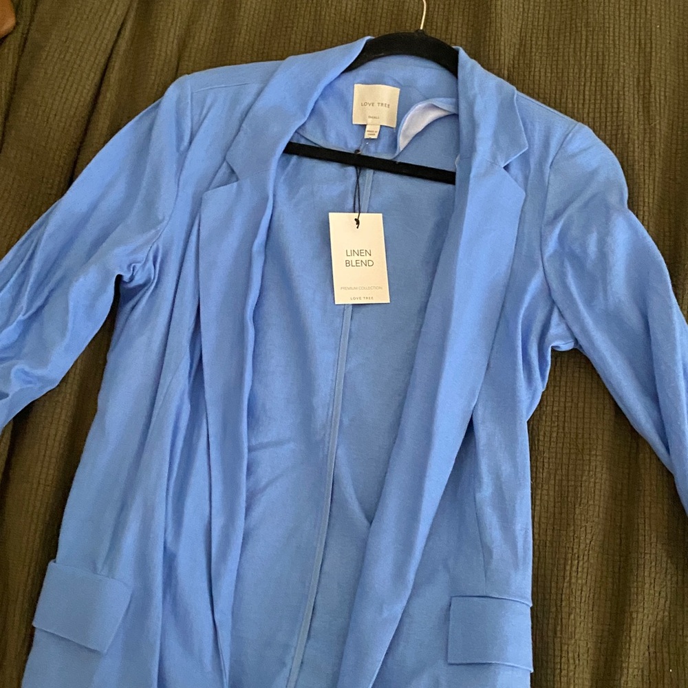 Love Tree Blue Linen Blend Blazer
